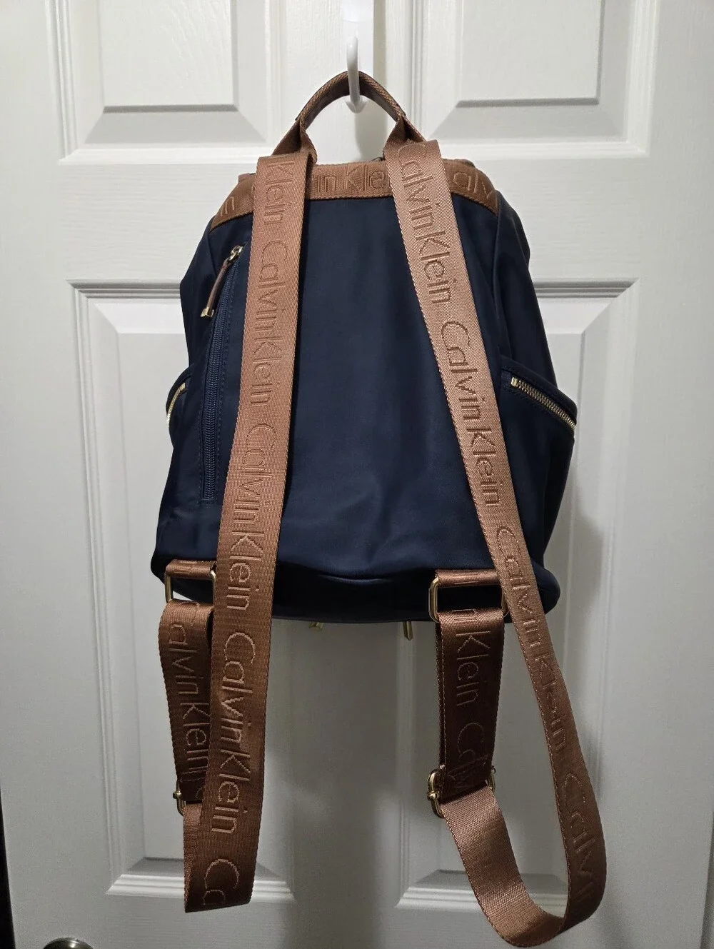 Calvin Klein Navy Blue Backpack with Brown Trim